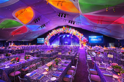 The Event Deck was transformed into a colorful banquet setting for a dinner event.